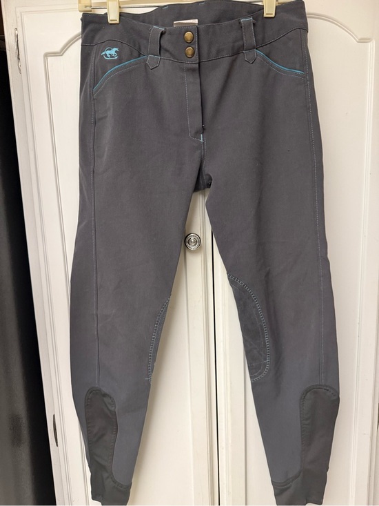 Piper Other - Piper Gray Equestrian Breeches with Teal Stitching